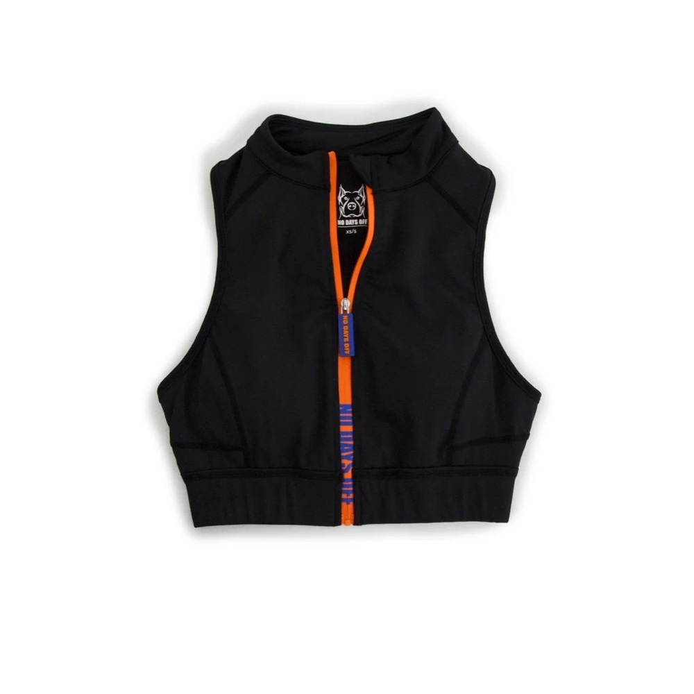 Black and Orange ZIP CROP TOP NO DAYS OFF